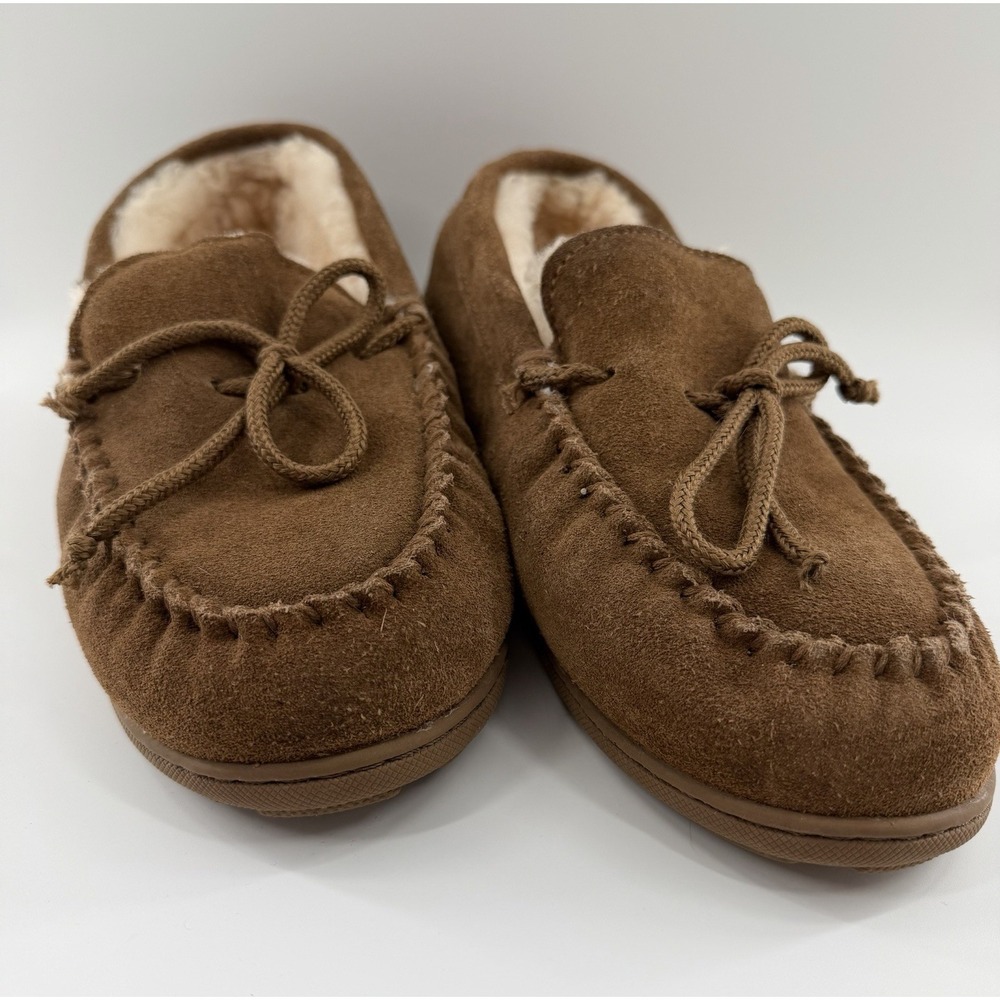 Bearpaw Womens Mindy Moccasin Slippers Hickory Brown Size 10 Leather Sheepskin
